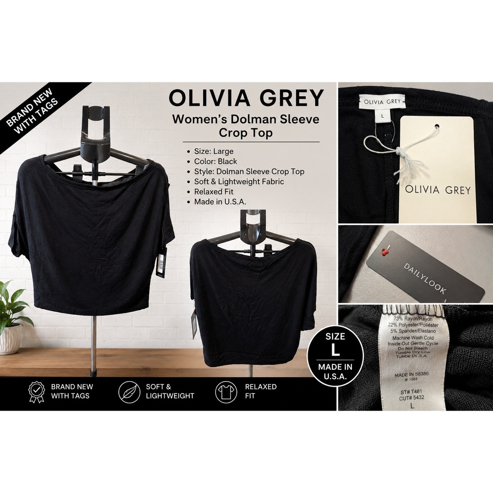 Olivia Grey Black Boat Neck Dolman Sleeve Top T481 Large NWT Dailylook